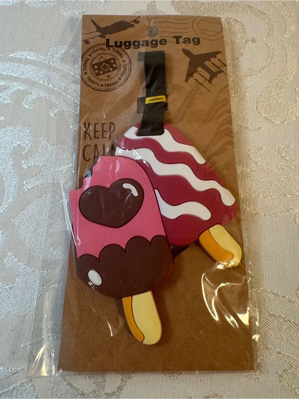 New Ice Cream Popsicle Luggage Tag - Pink & Brown